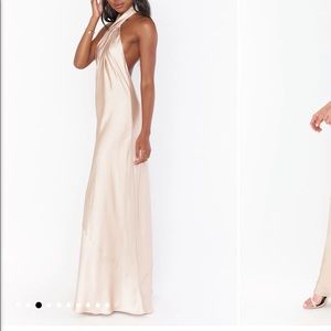 Show me your Mumu Jasmine Halter Maxi bridesmaid dress in Champagne Lux …